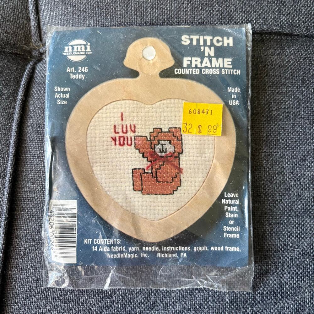 Teddy Vintage Counted Cross Stitch Kit by Stitch N Frame for NeedleMagic - 1980s